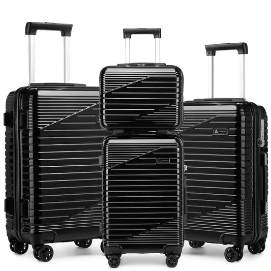 Dluxe Ave. 3 Piece Luggage Sets with a Cosmetic Case Expandable/ PC Lightweight/ Spinning Wheels/ TSA Lock (Black)