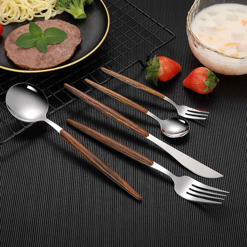 Dluxe Ave. Stainless Steel Cutlery Set with Wooden Handles