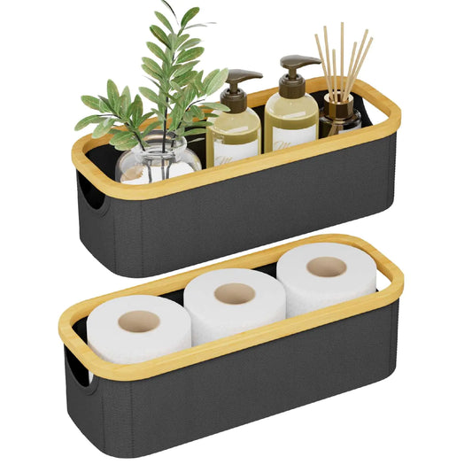 Dluxe Ave. Toilet Tank Topper Paper Basket/ 2 Packs Bamboo Foldable Back/  Black