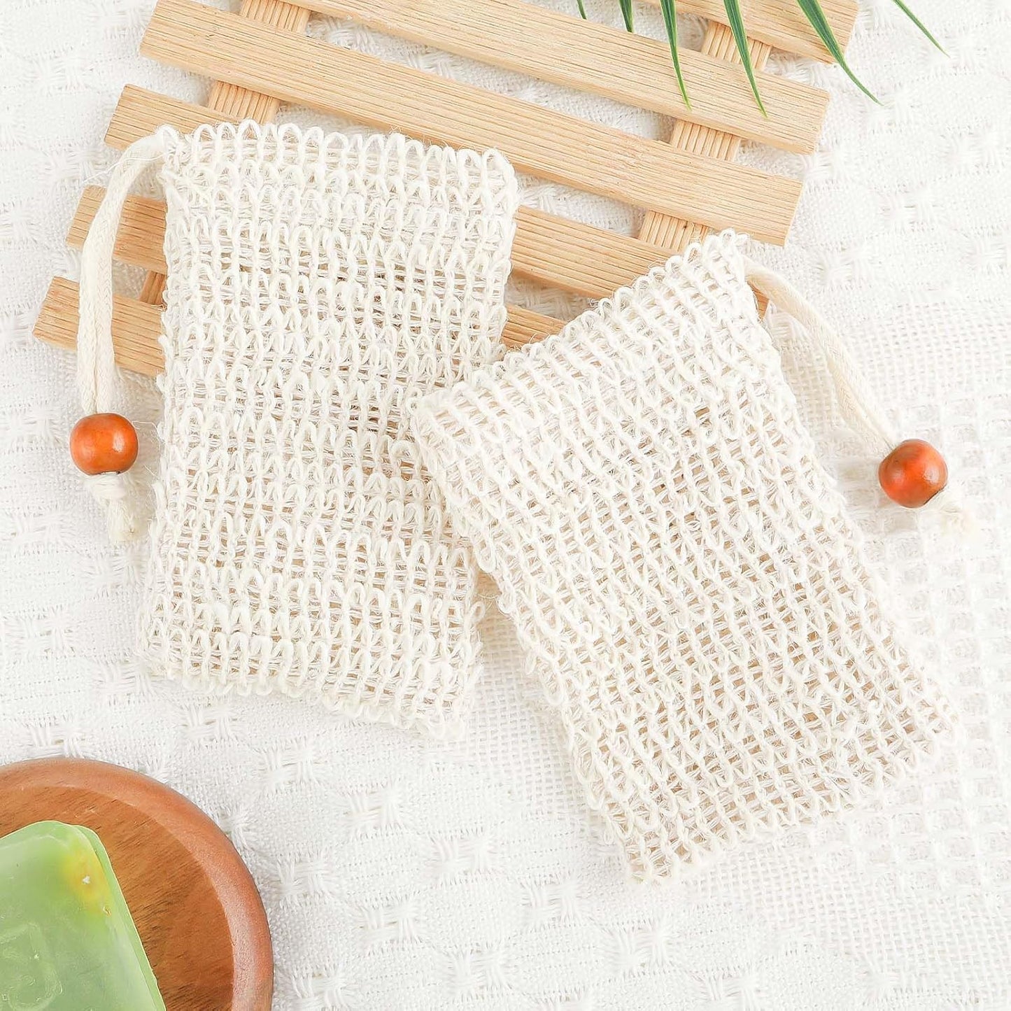 Dluxe Ave. 4Pack Soap Pouch 5.5x3.34 inch Cotton Soap Bags with Drawstring Exfoliating Natural Sisal Soap Saver Plastic-Free Soap Net Soap Saver Bag with Mesh Foaming and Drying The Soap for Bath and Shower