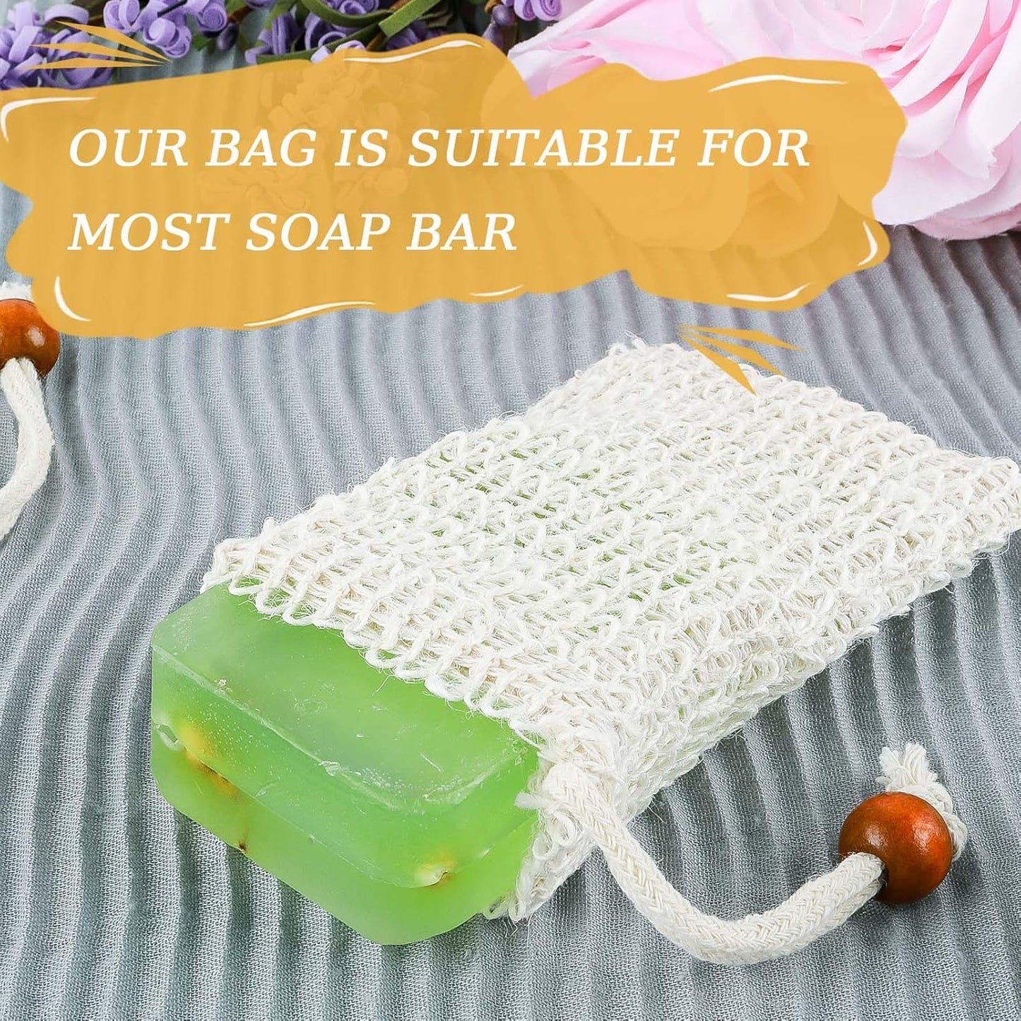 Dluxe Ave. 4Pack Soap Pouch 5.5x3.34 inch Cotton Soap Bags with Drawstring Exfoliating Natural Sisal Soap Saver Plastic-Free Soap Net Soap Saver Bag with Mesh Foaming and Drying The Soap for Bath and Shower