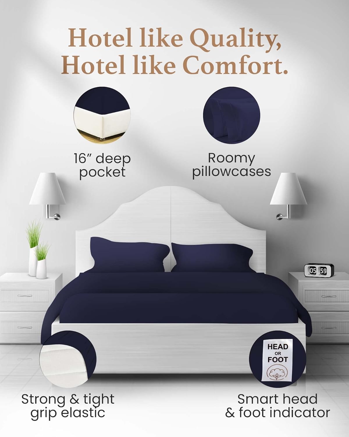 Dluxe Ave. ( CALI./ KING )4 Pc Sheet Sets, 1000 TC Egyptian Cotton,Navy Blue