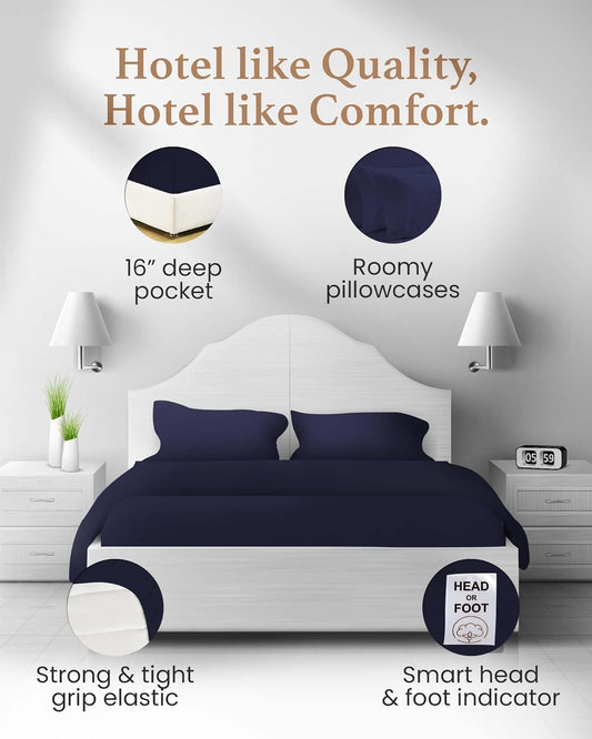 Dluxe Ave. ( CALI./ KING )4 Pc Sheet Sets, 1000 TC Egyptian Cotton,Navy Blue