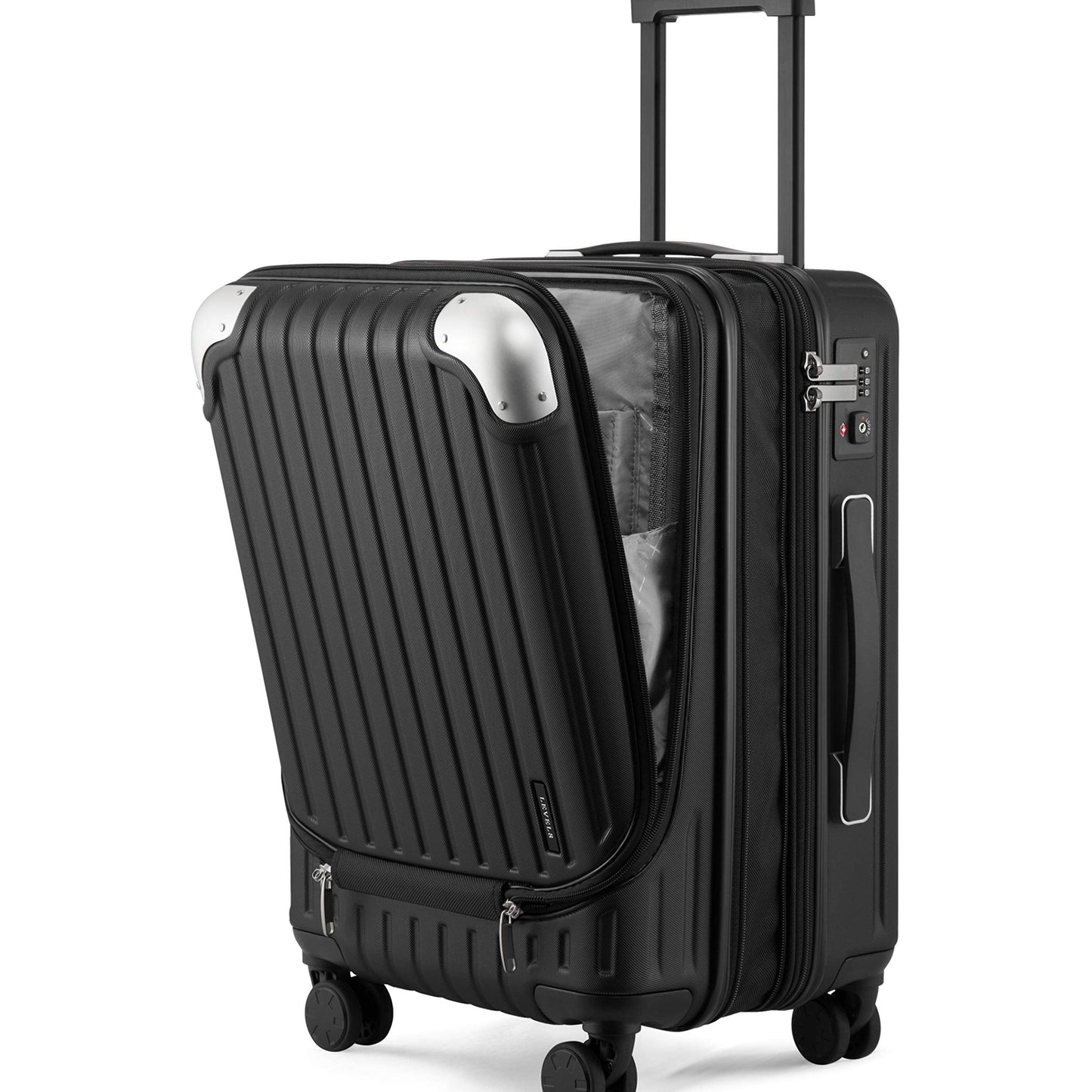 Dluxe Ave. Hardside Carry On Luggage with Front Compartment 20 Inch/ Expandable/ Spinning Wheels/ Lightweight/ TSA Lock/ (Black) 20-Inch