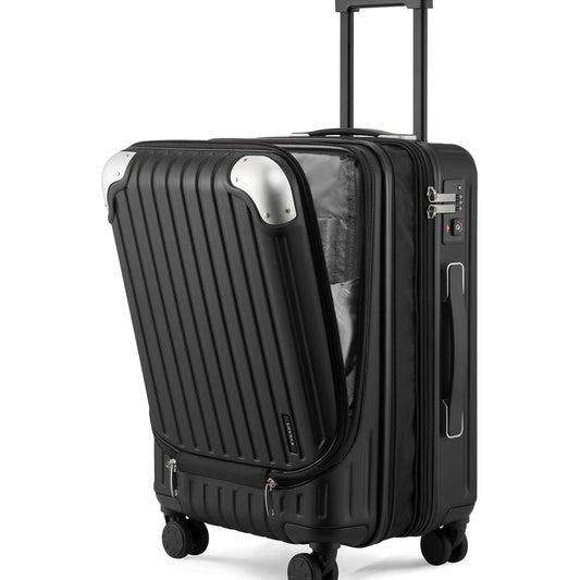 Dluxe Ave. Hardside Carry On Luggage with Front Compartment 20 Inch/ Expandable/ Spinning Wheels/ Lightweight/ TSA Lock/ (Black) 20-Inch
