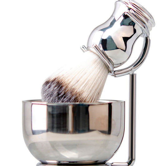Dluxe Ave. Shaving Brush and Bowl Kit/ 3 in 1 / Silver
