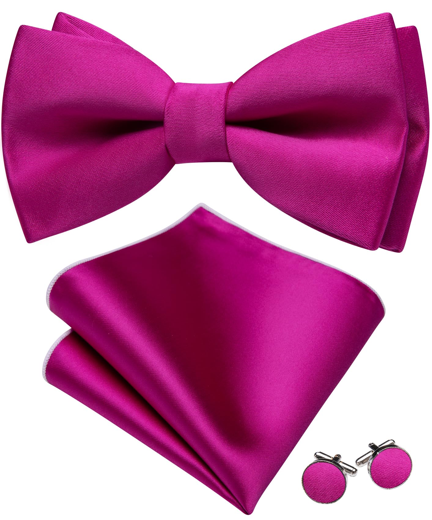 Dluxe Ave. Magenta Bow Ties for Men Pre-tied Bow Tie with Pocket Square Cufflinks Set Classic Solid Color Bowties gift