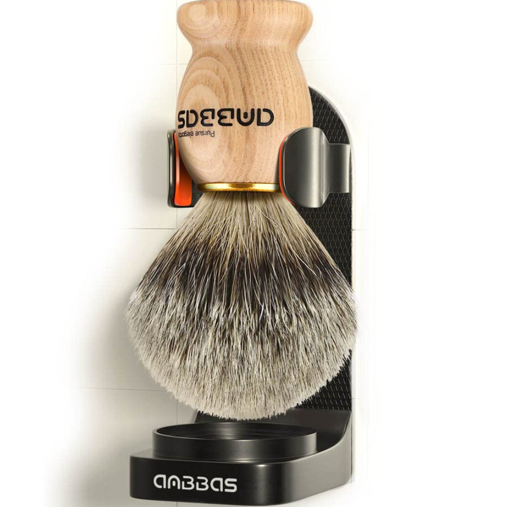 Dluxe Ave. Hair Shaving Brush with Wall Mounted Brush Holder Shaving Set