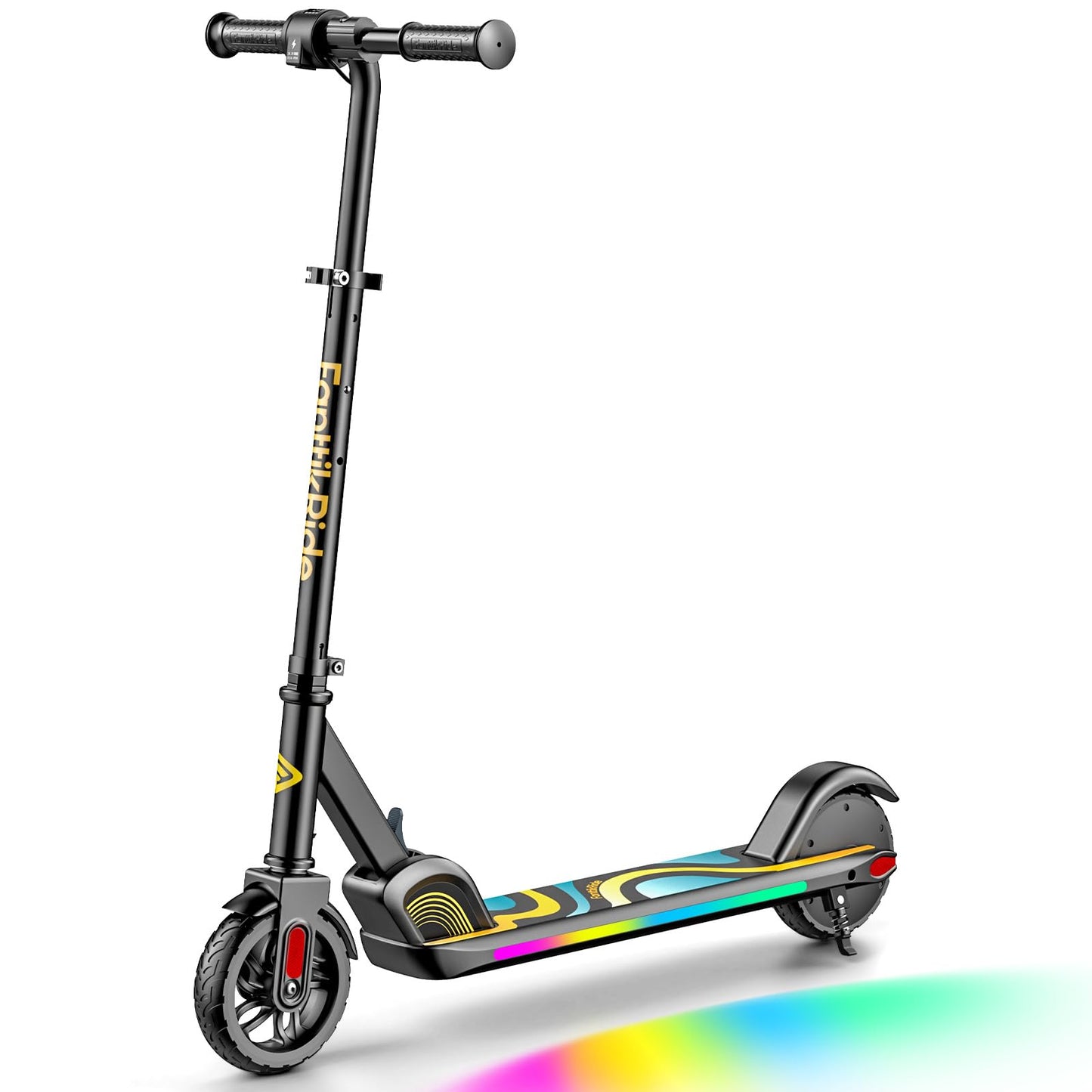 Dluxe Ave. C9 Pro Electric Scooter for Kids 3.9 ft - 5.2 ft, Colorful Rainbow Lights 5/8/10MPH 5 Miles Range Up to 40 mins, LED Display Adjustable Height, Foldable for Kids up to 132 lbs (Black)