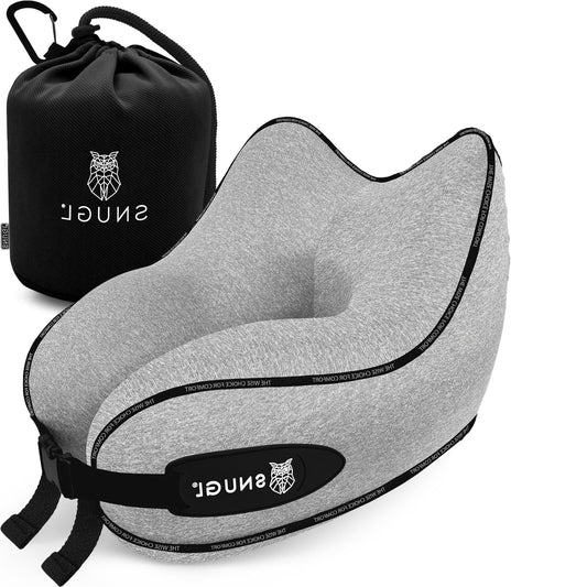 Dluxe Ave. Memory Foam Airplane Pillow/ Neck Support / Carry Bag & Clip/ Grey