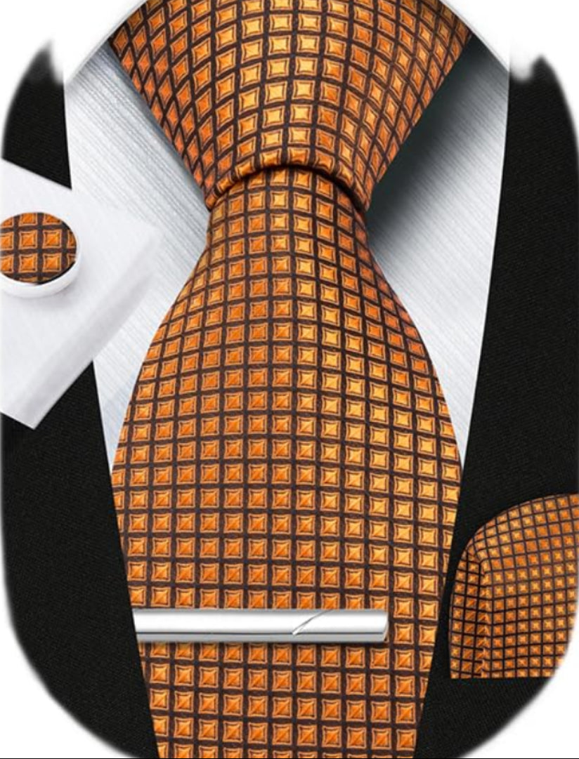 Dluxe Ave. Ties for Men Gold Orange Tie and Pocket Square Classic Woven  Neckties, Handkerchief