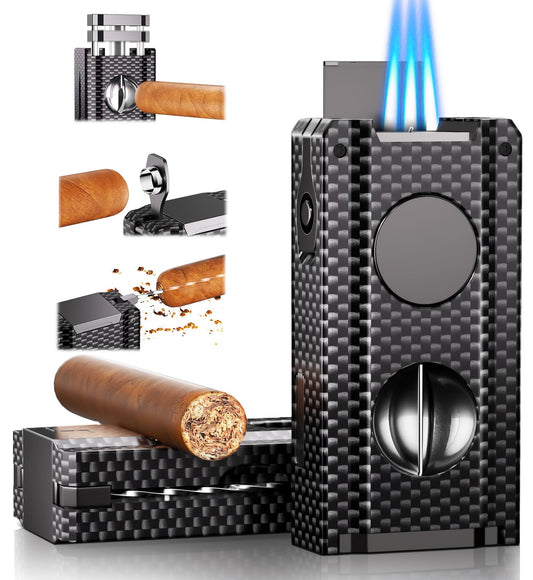 Dluxe Ave. 5-in-one Cigar Lighter with V-Cut Cigar Cutter/ Cigar Punch /Refillable Butane