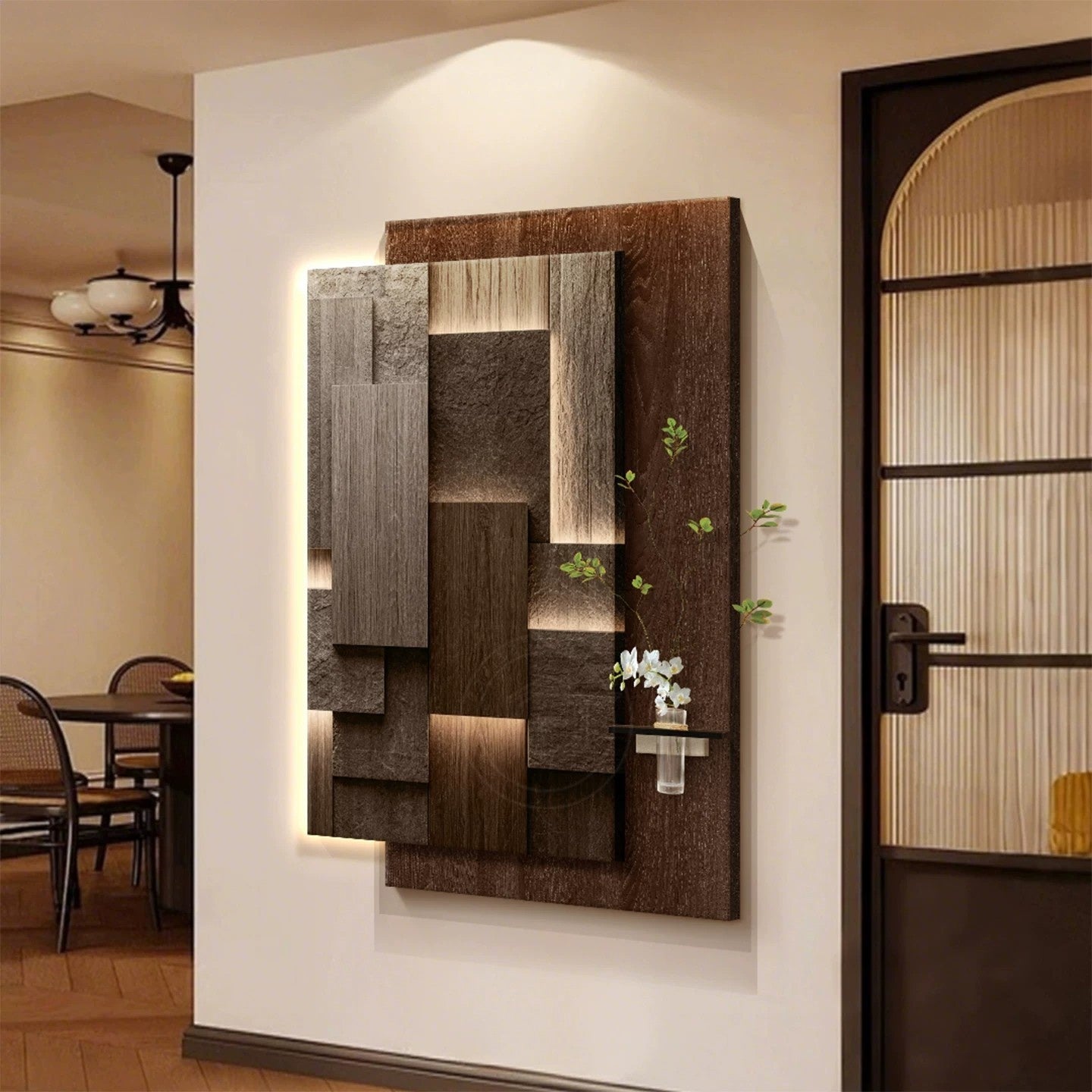 Abstract 3D Wall Art with Hydroponic Plants