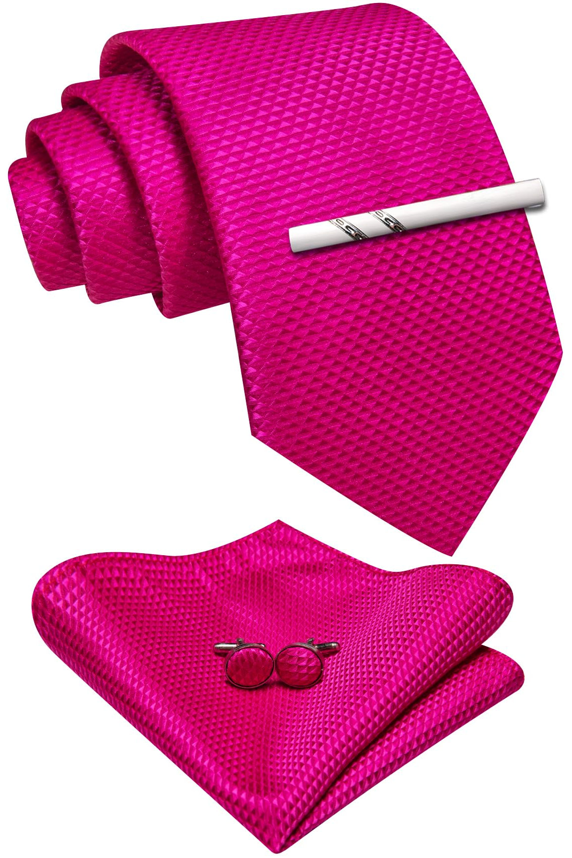 Dluxe Ave. Hot Pink Tie Extra Long for Men with Tie Clip Set