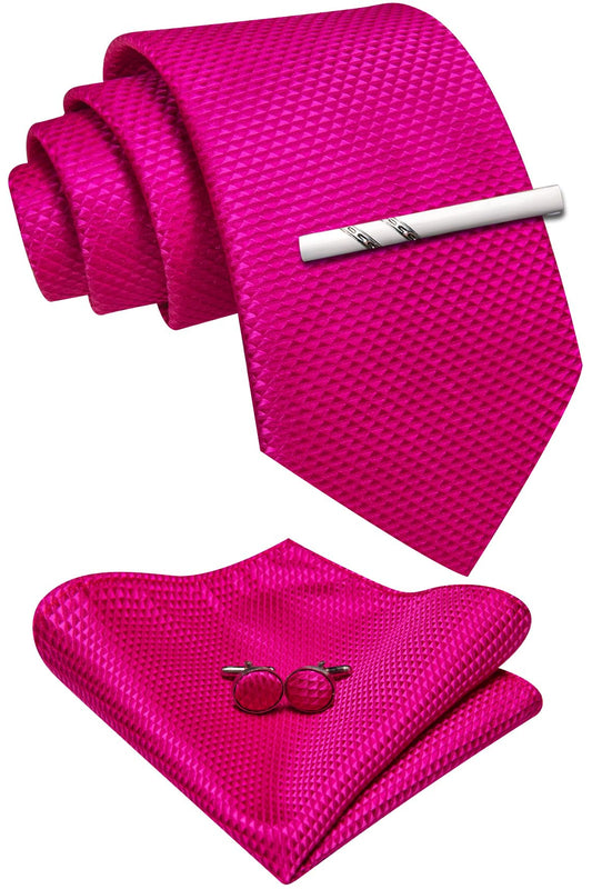 Dluxe Ave. Hot Pink Tie Extra Long for Men with Tie Clip Set