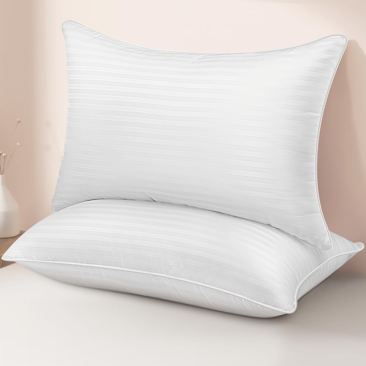 Dluxe Ave. ( QUEEN ) Bed Pillows Set of 2, { FLUFFY SOFT } Premium Down, Luxury Hotel Quality
