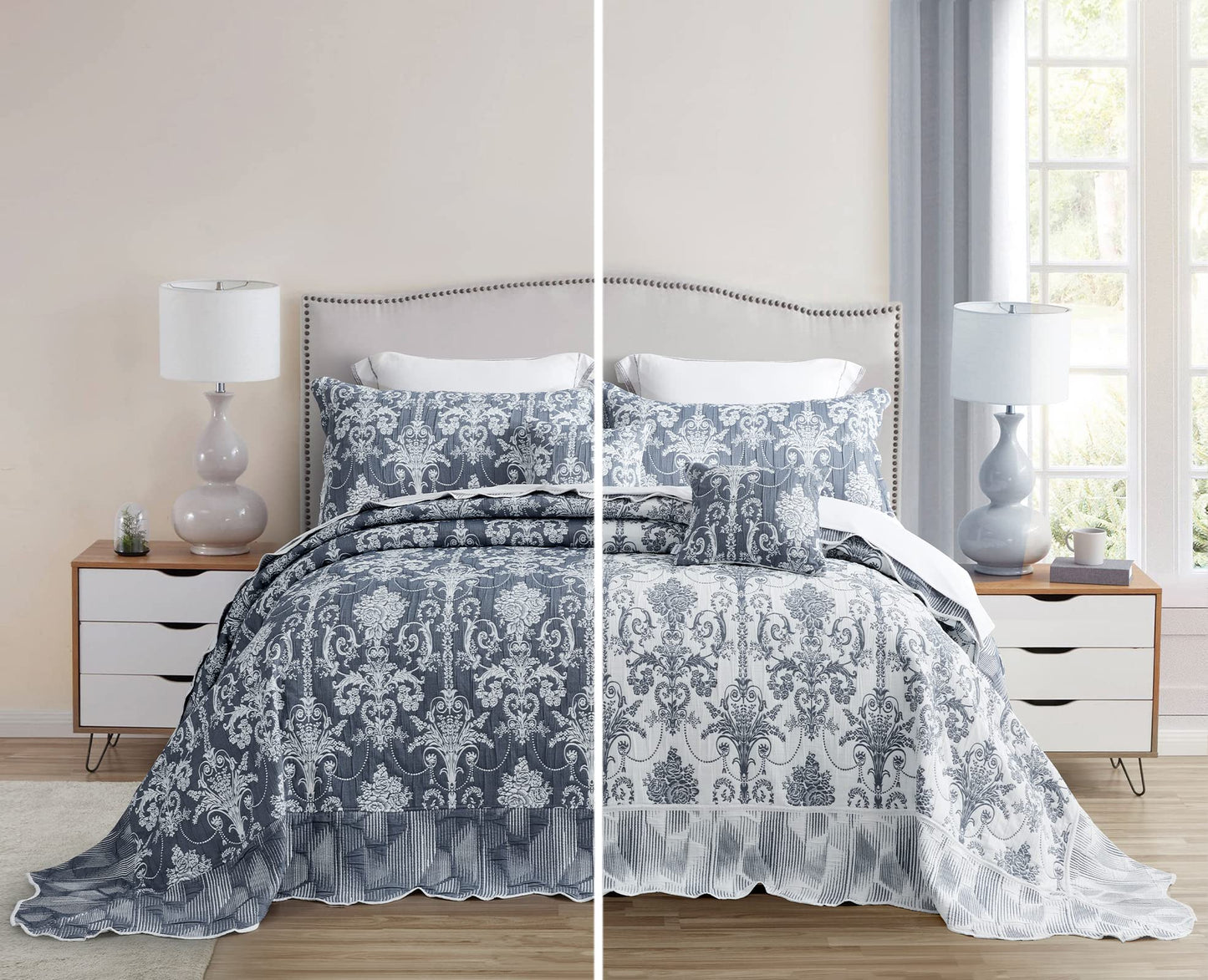 Dluxe Ave. ( KING ) 5 Pcs Oversized Bedspread 138X122 Extra Wide, California/Alaskan Blue