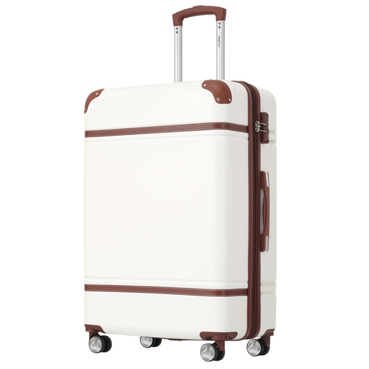 Dluxe Ave. Luggage Suitcase with Spinner Wheels/ TSA Lock/ Vintage/ (White)
