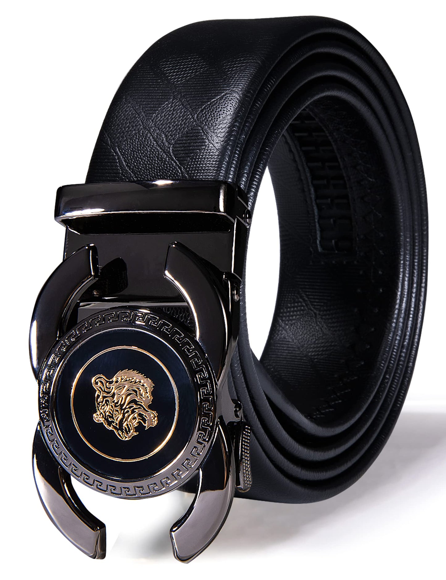 Dluxe Ave. Mens Fashion Belt BuckleGenuine Leather Belt Ratchet Buckle Black Chess