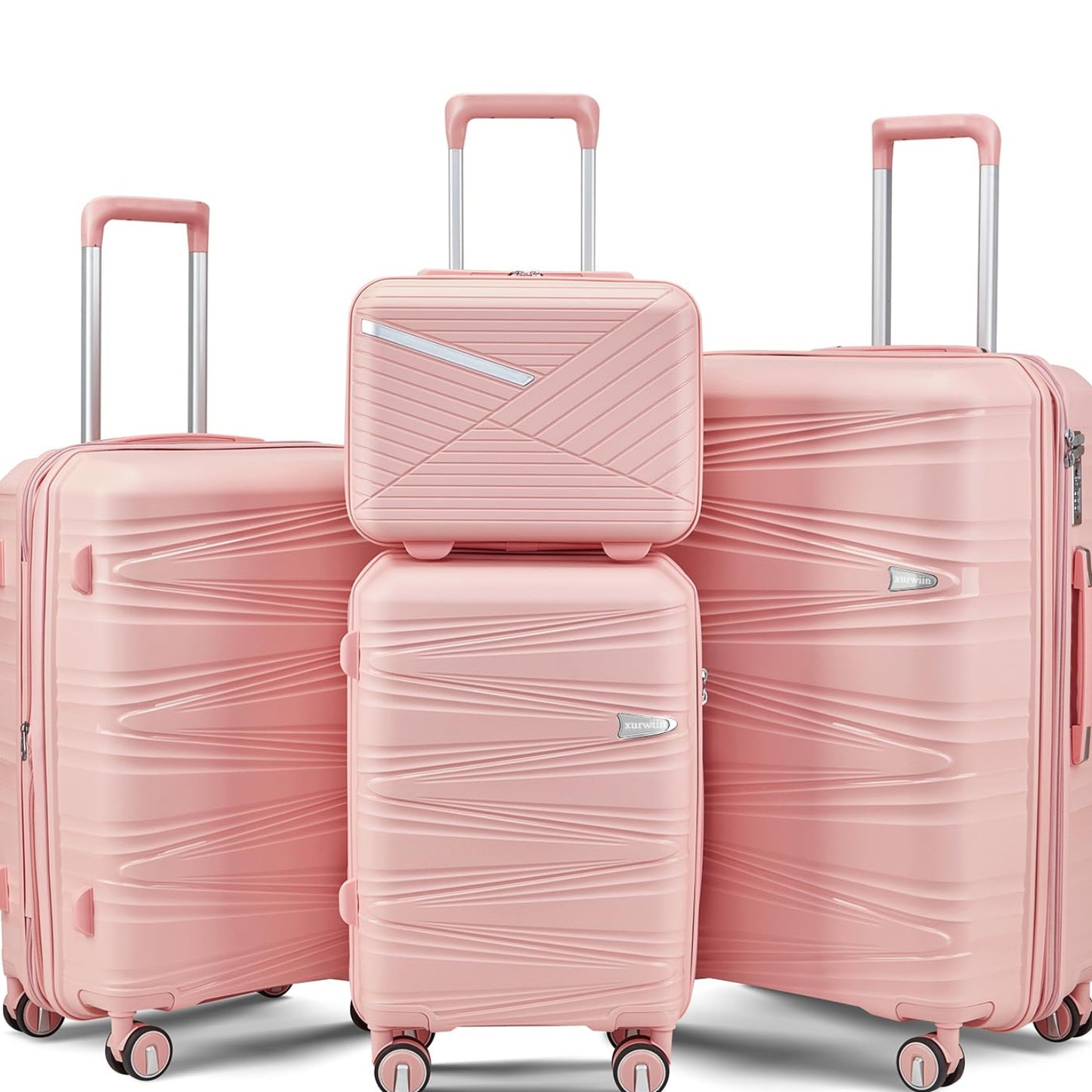Dluxe Ave. Luggage Sets 4 Pcs/ Hard Shell/ Lightweight Carry on Expandable/ Spinner Wheels/ TSA Lock (Rose Pink)