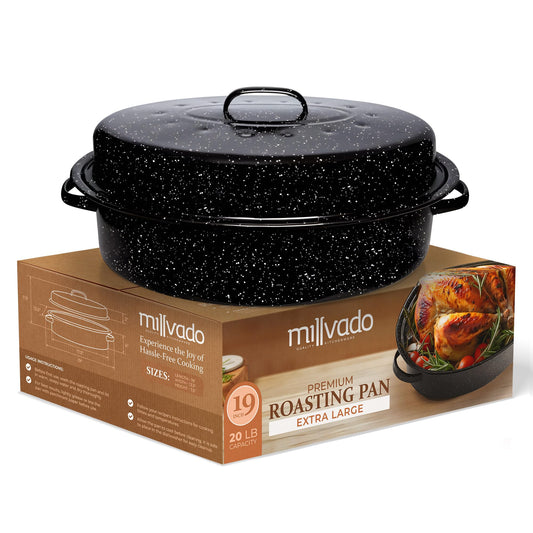 Dluxe Ave. Roasting Pan With Lid/  Extra Large 20 lb Capacity 19" Granite