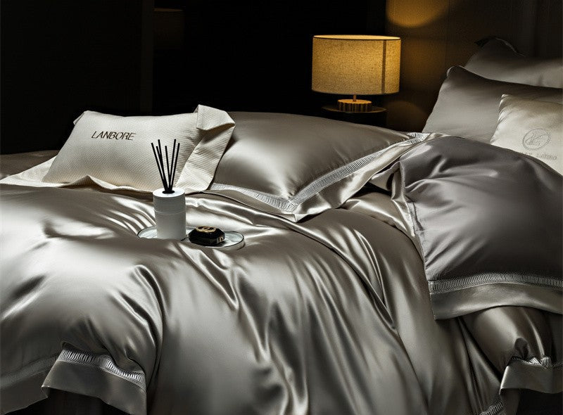 Dluxe Ave. Luxury Silk Tencel Bedding Set/ Flat Sheet Two Pillowcases {One Duvet Cover}