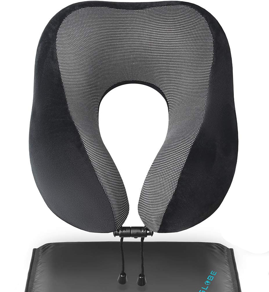 Dluxe Ave. Travel Blanket Luxury Travel Set/ Airplane Neck Pillow 100% Pure Memory Foam/ 4-in-1 Travel Kit/ Black