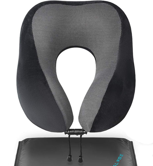 Dluxe Ave. Travel Blanket Luxury Travel Set/ Airplane Neck Pillow 100% Pure Memory Foam/ 4-in-1 Travel Kit/ Black