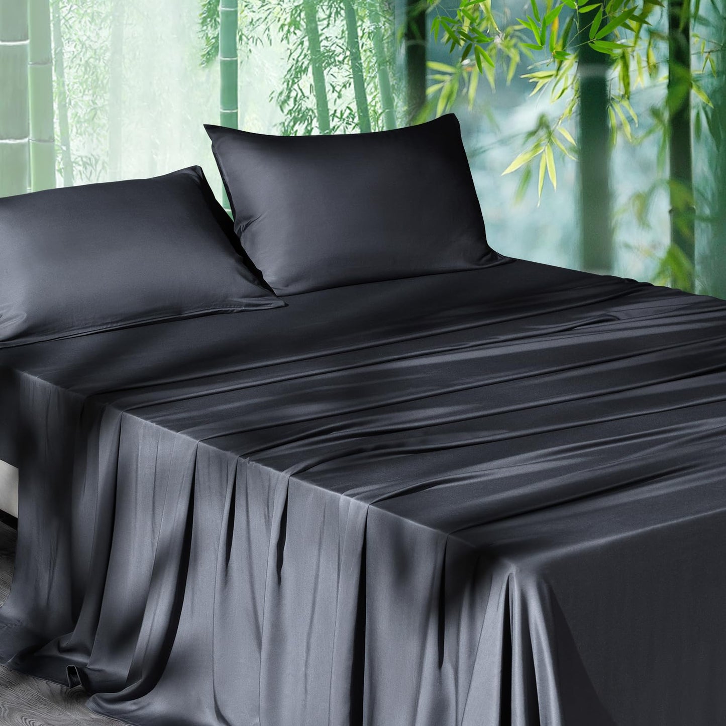Dluxe Ave. ( CALI./ KING ) Cooling Sheets Set/ Deep Pocket Up to 16"/ 4PC / Dark Grey
