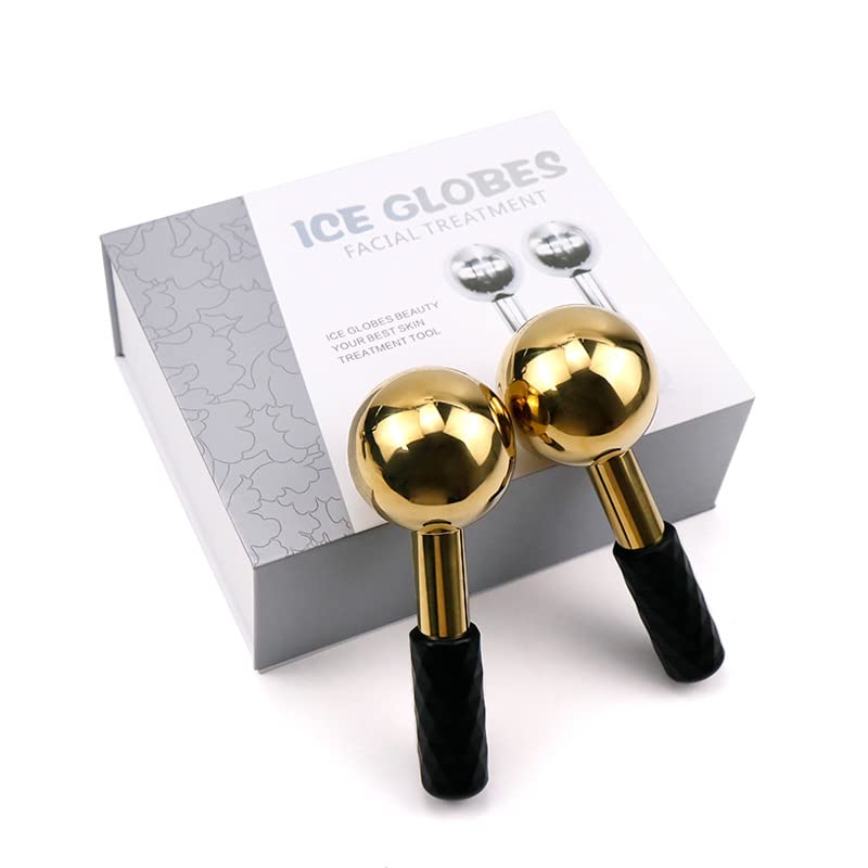Dluxe Ave. brakverla Facial Ice Globes and Roller Cooling Massager for Face Eyes and Neck Cryotherapy Treatment for Puffiness Dark Circles and Wrinkles (Gold)