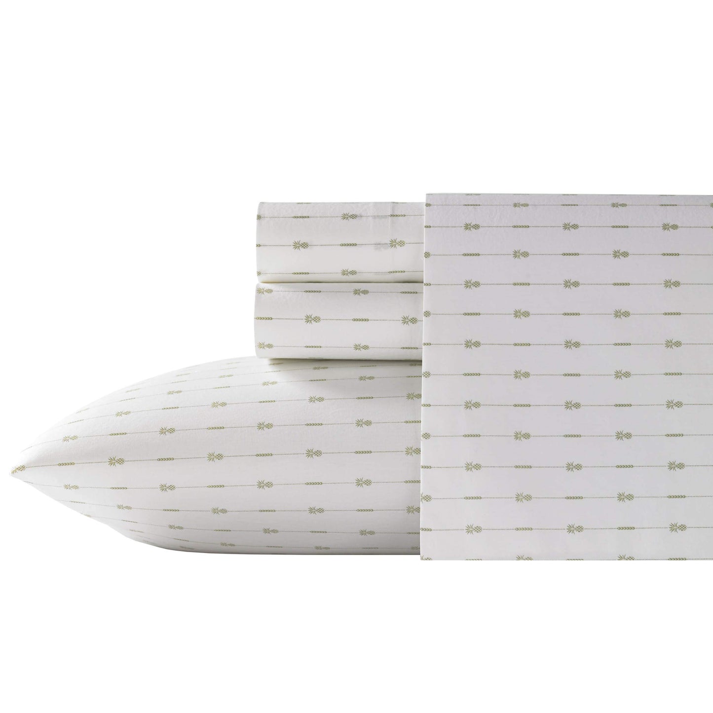 Dluxe Ave. ( QUEEN ) 4 Pcs Sheet Set, Cotton Percale, Pineapple Pinstripe Green