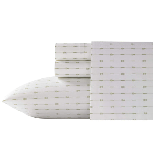 Dluxe Ave. ( QUEEN ) 4 Pcs Sheet Set, Cotton Percale, Pineapple Pinstripe Green