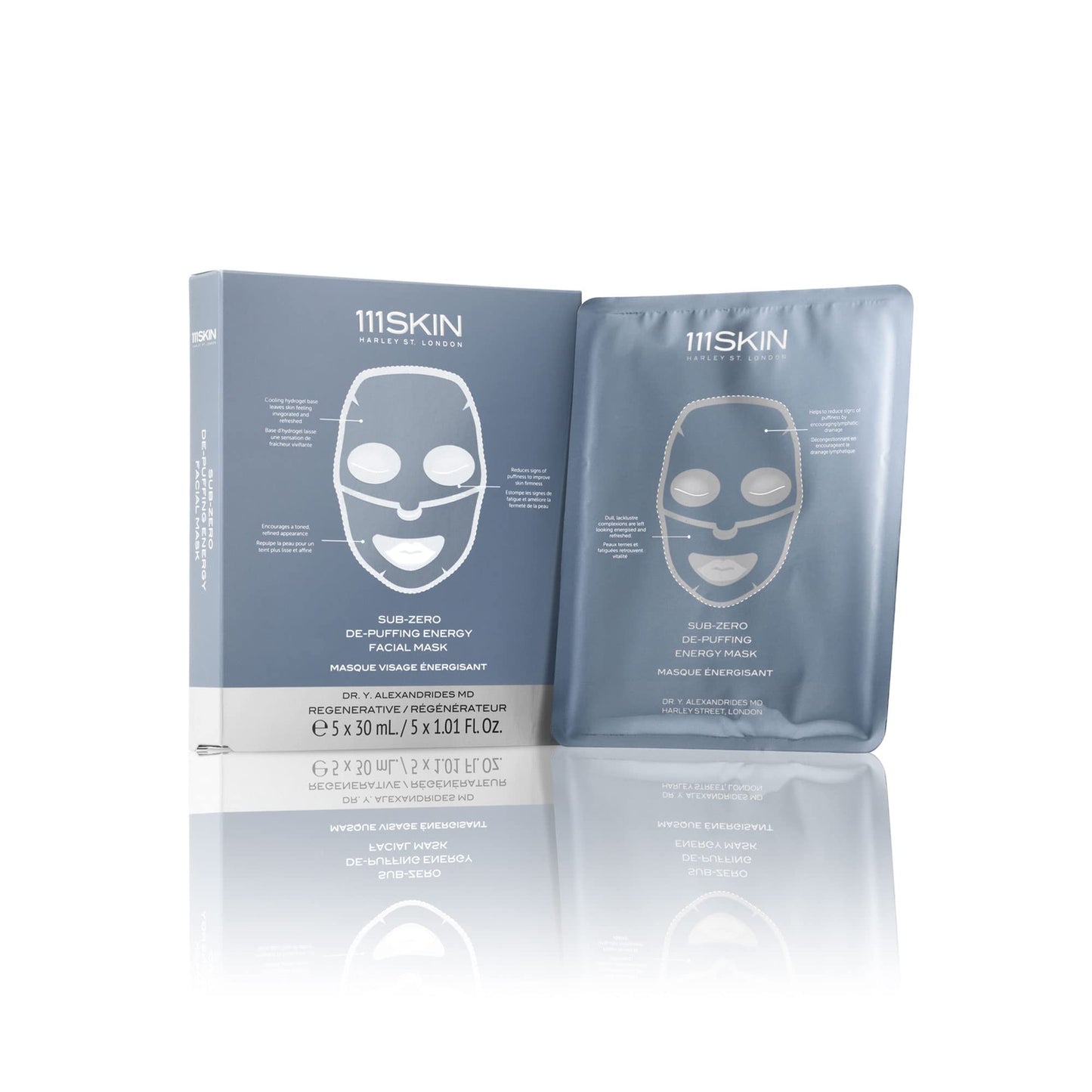 Dluxe Ave. 111SKIN Sub-Zero De-Puffing Energy Facial Mask | Fragrance Free | Tighten De-Puff & Refresh | Peptides & Caffeine | Set of 5 (1 oz each)
