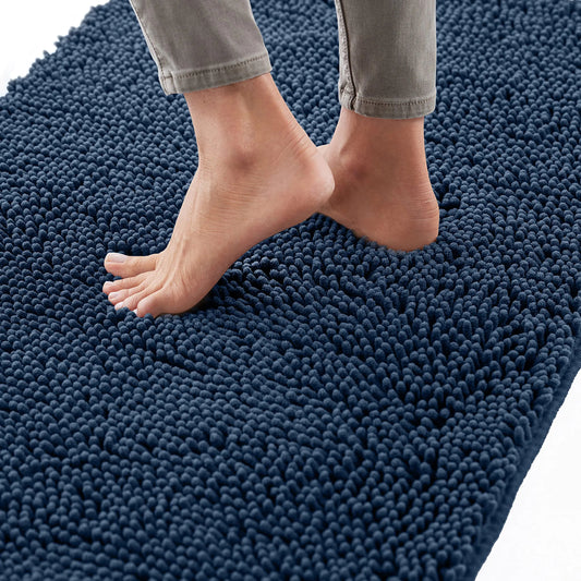 Dluxe Ave Gorilla Grip Bath Rug Mat 54x24 Thick Soft Absorbent Chenille Rubber Backing Quick Dry Microfiber Mats Machine Washable Rugs for Shower Floor Bathroom Runner  Navy Blue