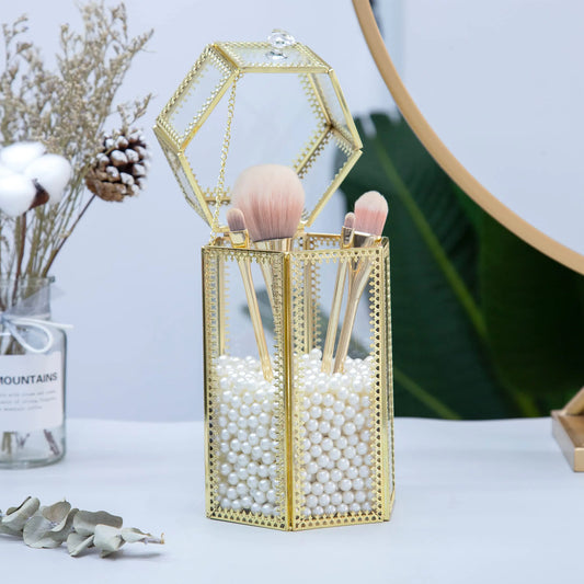 Dluxe Ave. Glass Makeup Brush Holder with Lid Organizer