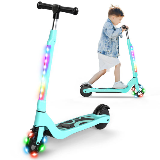 Dluxe Ave. EPCTEK Electric Scooter 6 Mph Top Speed Up to 5 Miles Range 5.3" Solid Tires Wheel and Front Light Kick Scooter Adjustable Height for Kids Age 6-12 Green