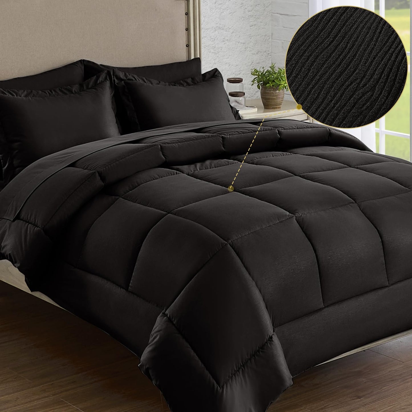 Dluxe Ave. ( KING ) 7 Pcs King Size Comforter Set/ Black