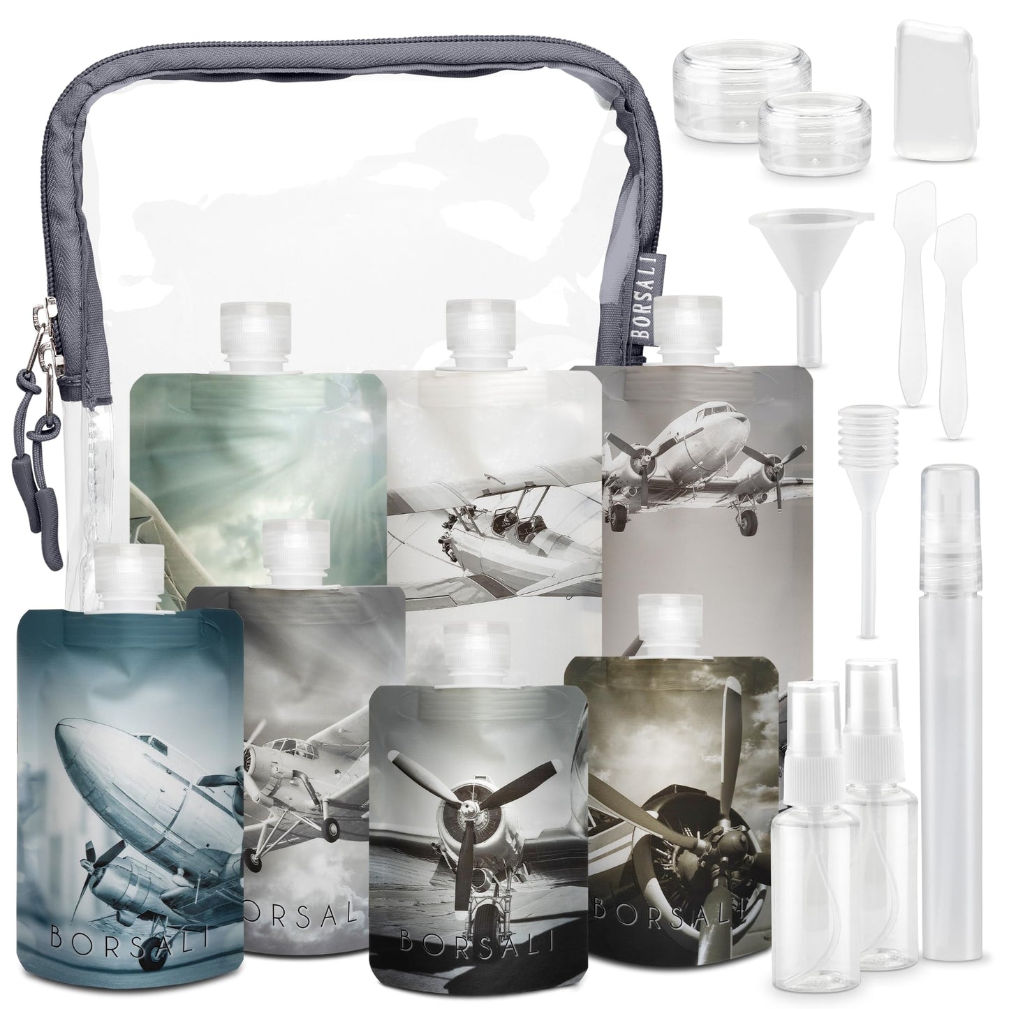 Dluxe Ave. Travel Bottles for Toiletries/ TSA Approved 3 oz/ 18 Piece Set/  Gray