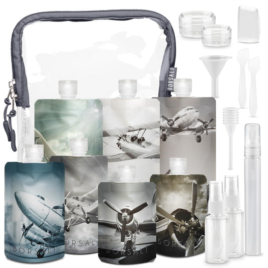 Dluxe Ave. Travel Bottles for Toiletries/ TSA Approved 3 oz/ 18 Piece Set/  Gray