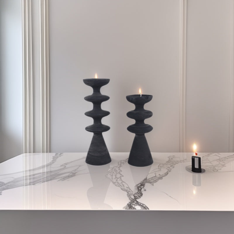 Handmade Carbonized Wood Candlestick Desktop Decor