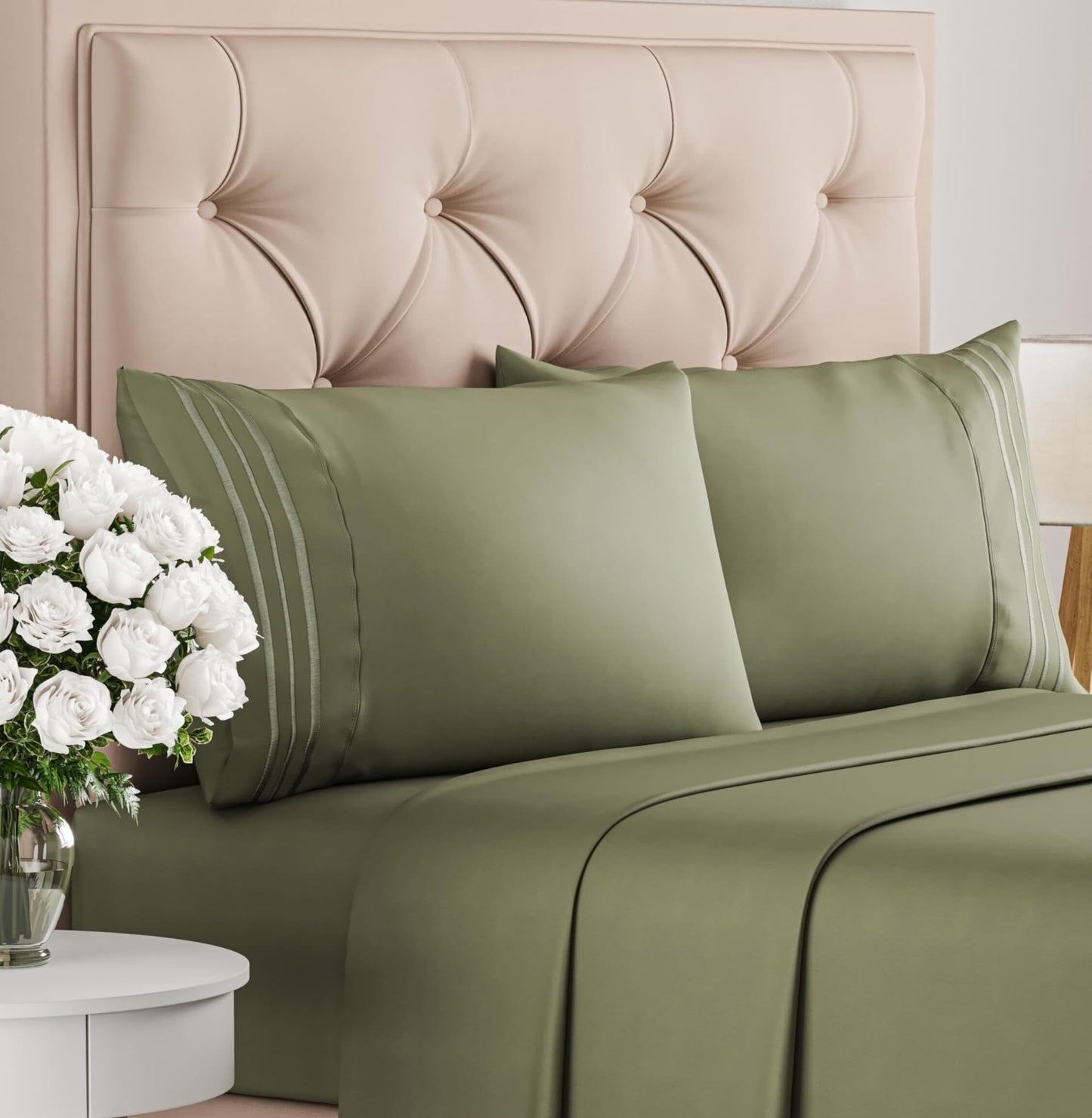 Dluxe Ave. ( CALI./ KING ) 4 Pcs 400 Thread Count Cotton Sheet Set, 100% Cotton,  Deep Pocket, Hotel Quality, Sage Green