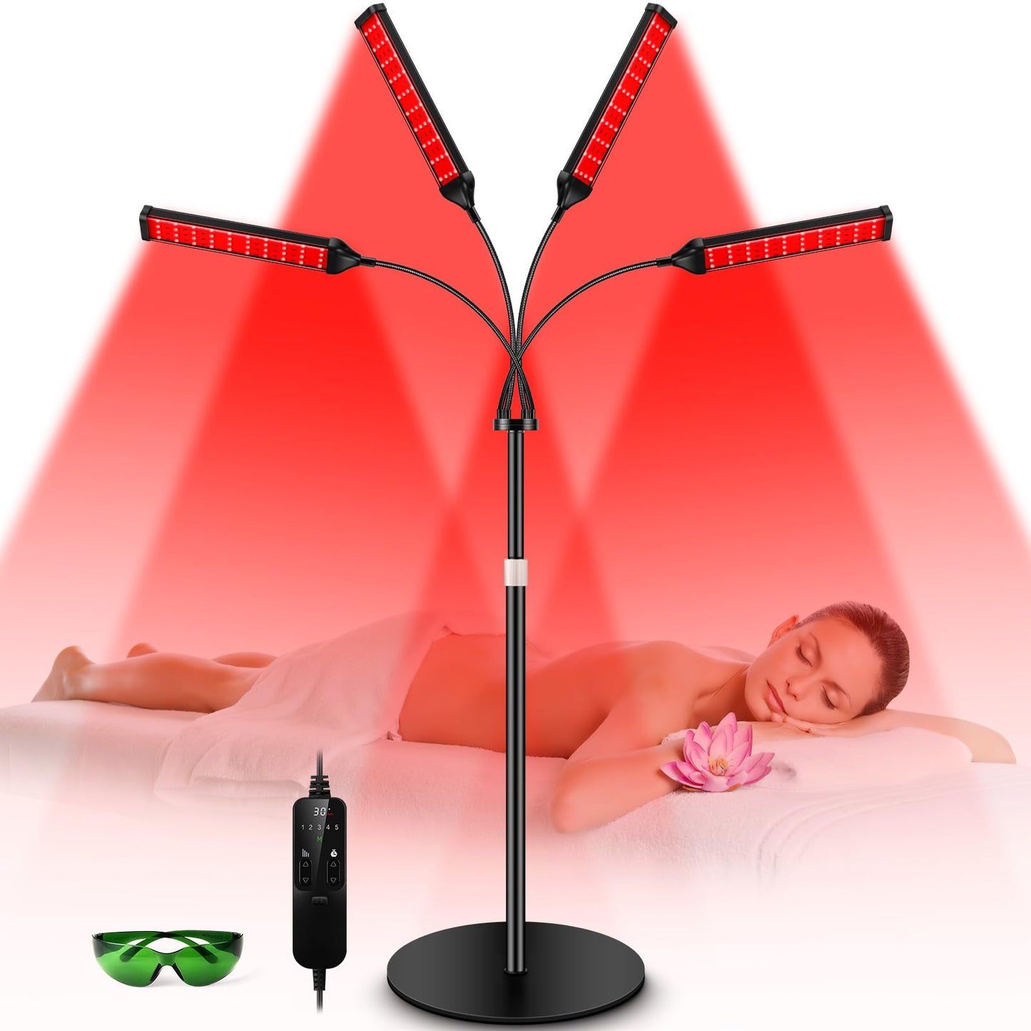 Dluxe Ave.  Red Light Therapy Lamp4 Head/ Infrared Light Therapy for Body Device with Adjustable Stand-660nm