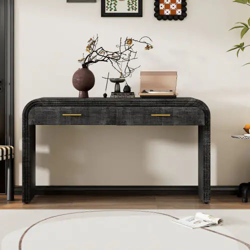 Dluxe Ave. Unique Retro Silhouette Console Table, Open Style, Two Top Drawers For Entrance, Dining Room, Living Room