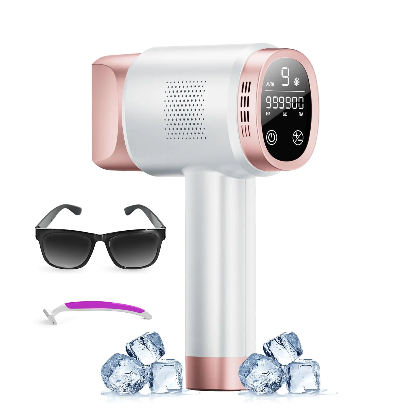 Dluxe Ave. Aopvui Laser Hair Removal for Women and Men IPL with Ice-Cooling System for Nearly Painless And Long-Lasting Result At-Home Permanent Hair Removal Device 999999 Flashes for Whole Body Use