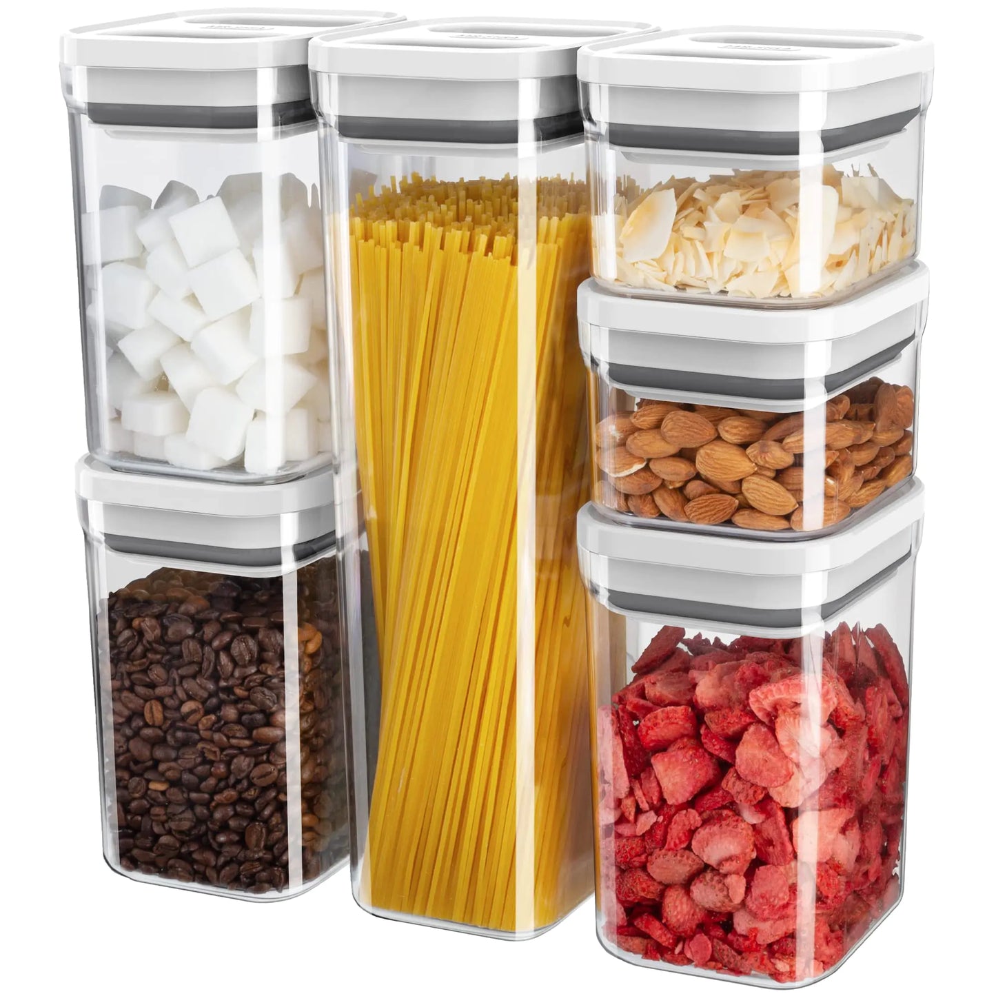 Dluxe Ave. MR.SIGA 6 Piece Airtight Food Storage Container Set BPA Free Kitchen Pantry Organization Canisters One-handed Kitchen Storage Containers for Cereal Spaghetti Pasta White