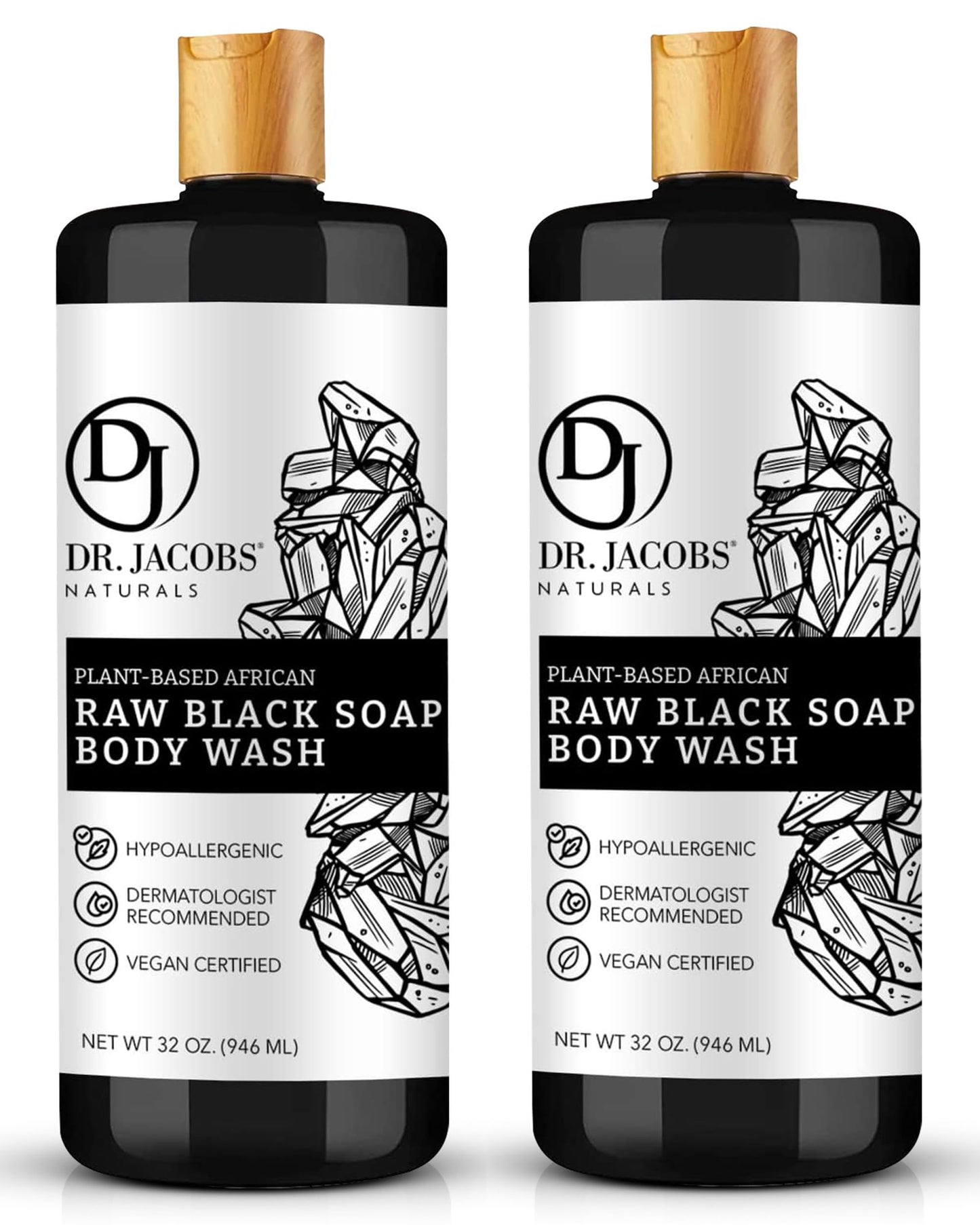 Dluxe Ave. Dr Jacobs Naturals Authentic African Raw Black Soap All-In-One Cleanser for Face Wash Sensitive Skin Body Wash Shampoo Shaving Soap 32oz 2pk