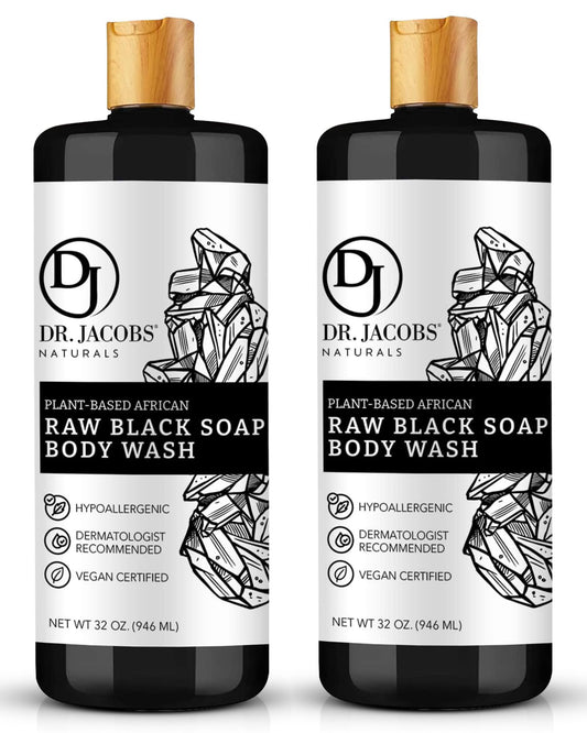 Dluxe Ave. Dr Jacobs Naturals Authentic African Raw Black Soap All-In-One Cleanser for Face Wash Sensitive Skin Body Wash Shampoo Shaving Soap 32oz 2pk