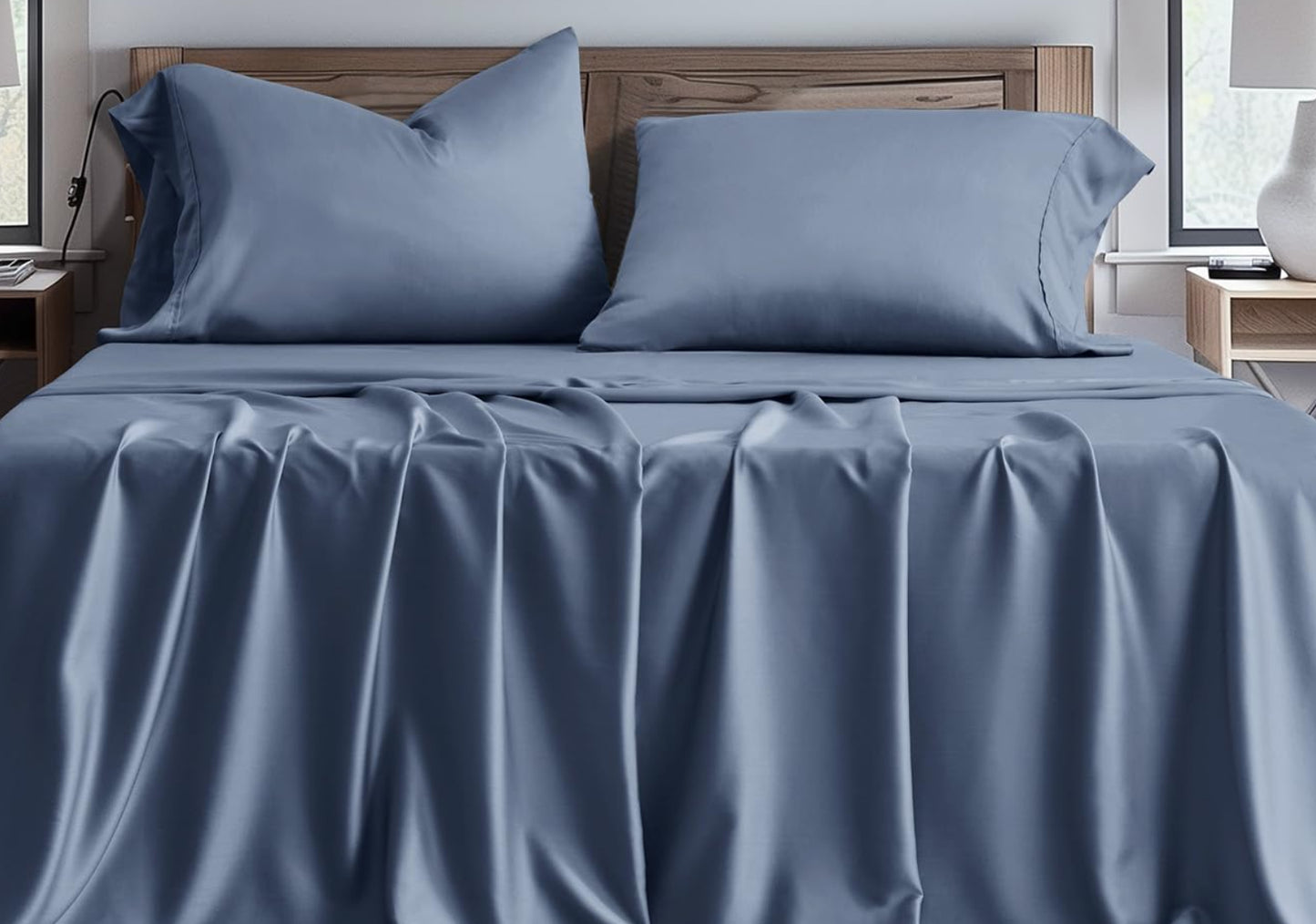 Dluxe Ave. ( QUEEN ) 4 Pcs Tencel Sheet Set/ Stormy Blue