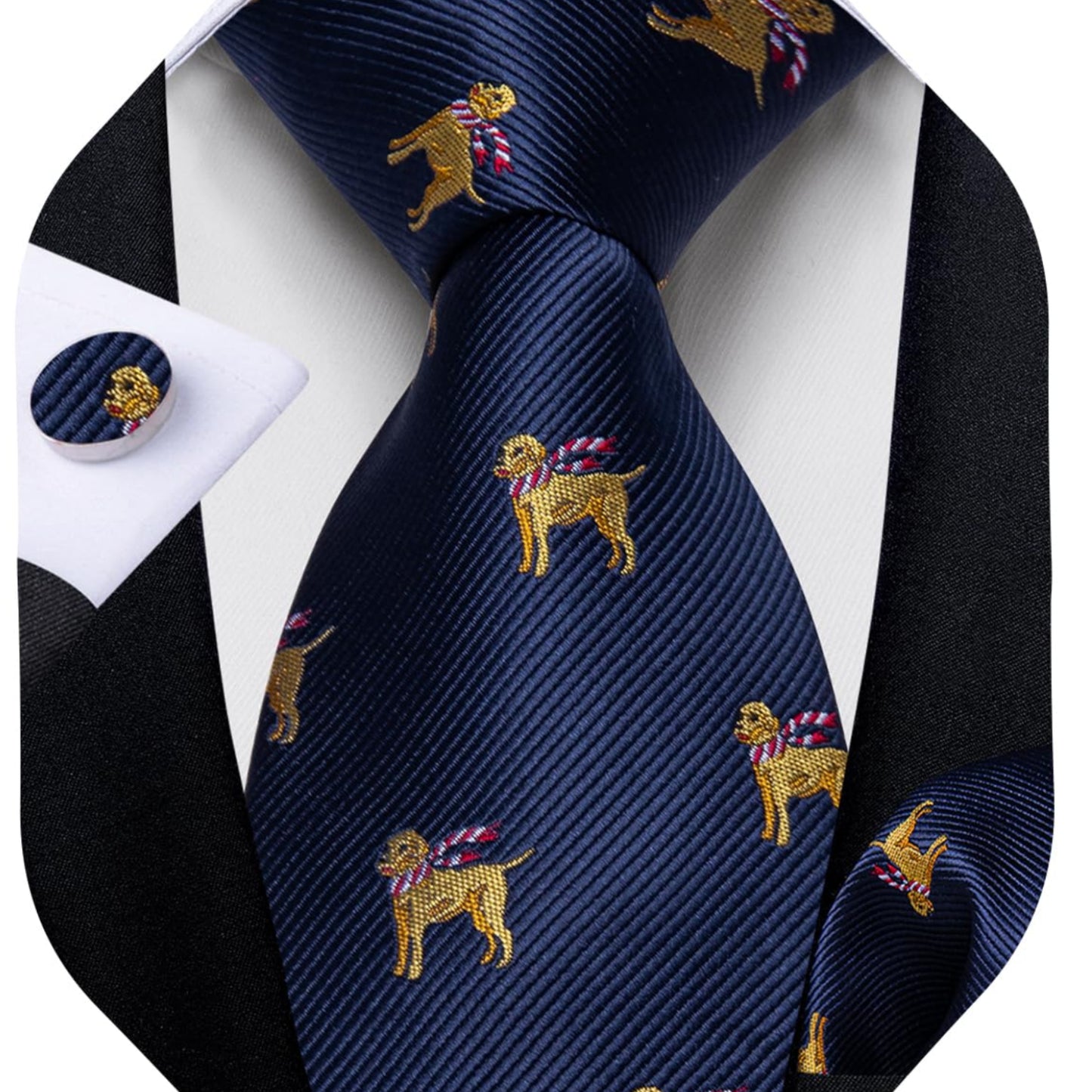 Dluxe Ave. Mens Navy Blue Tie and Pocket Square Set