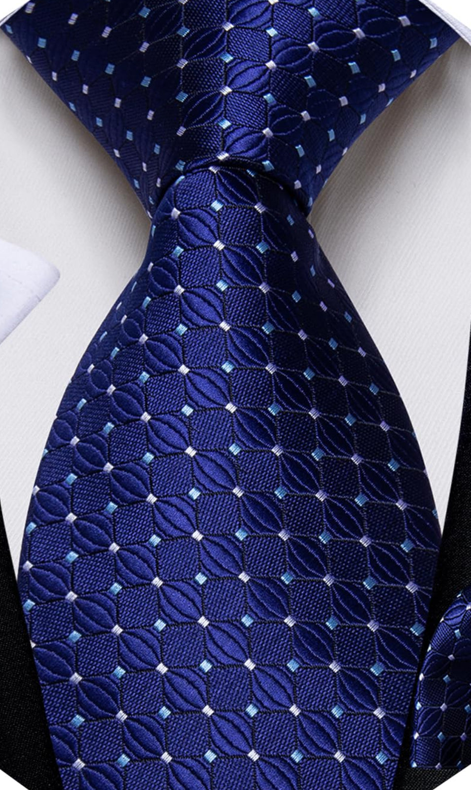 Dluxe Ave. Blue Dot Plaid Checkered Tie Handkerchief Woven Classic Formal Mens Necktie & Pocket Square Set